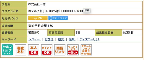 一休のホテル予約アフィリエイト案件